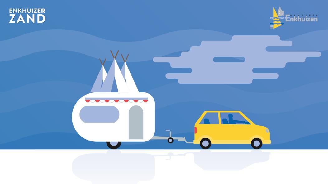 gele auto met caravan